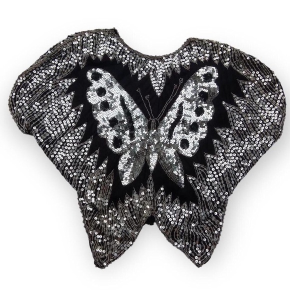 70’s Sequined Silk Butterfly Top - Picture 3 of 4